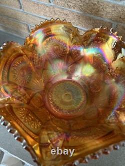 Carnival Glass Imperial Marigold Hobstar Punch Bowl With Stand Fruit Bowl