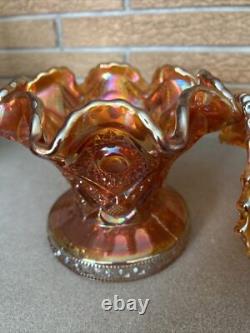 Carnival Glass Imperial Marigold Hobstar Punch Bowl With Stand Fruit Bowl