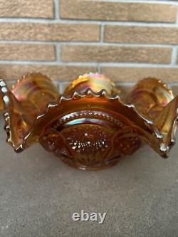 Carnival Glass Imperial Marigold Hobstar Punch Bowl With Stand Fruit Bowl