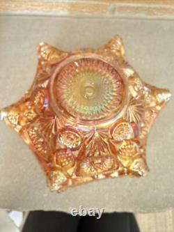 Carnival Glass Imperial Marigold Hobstar Punch Bowl With Stand Fruit Bowl