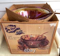 Carnival Glass Iridescent Gold 26 Pcs. Princess Punch Set 7 Quart Bowl