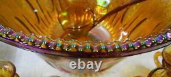 Carnival Glass Iridescent Grape Pattern Punch Bowl Set With Ladle 12 Cups