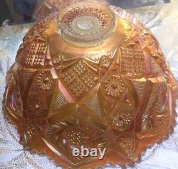 Carnival Glass Marigold Whirling Star Pattern Punch Bowl With 12 Cups 1951
