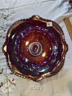 Carnival Glass Punch Bowl Set Vintage Estate Find Cups Red Purple