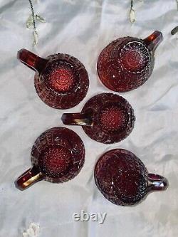 Carnival Glass Punch Bowl Set Vintage Estate Find Cups Red Purple