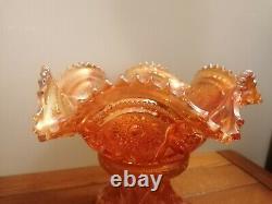 Carnival Glass Wine Punch Bowl On Stand With Cups By Imperial Glass Ohio heavy