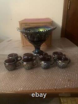 Carnival Indiana Glass 10 Piece Punch Bowl Set With Original Box Free Shipping