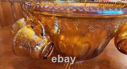 Carnival Indiana Glass Punch Bowl 12 Cups Iridescent Gold Vintage hooks ladle