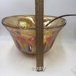 Carnival Indiana Glass Punch Bowl and 12 Cups Set Iridescent Gold Vtg W Box