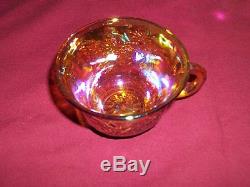 Carnival Punch Bowl & 12 Cups. Amber carnival glass with beautiful reflective c