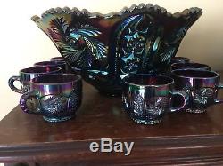 Carnival Punch Bowl Whirling Patteren With 8 Cups Old Beautiful marked