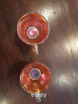 Carnival glass orange punch bowl and 8 matching Cups