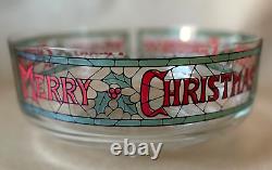 Cera Houze Vintage Merry Christmas Glass Punch Bowl & 12 Glasses MINT COND