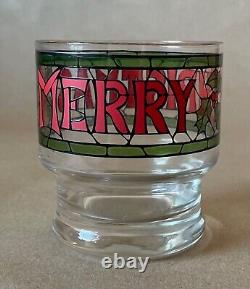 Cera Houze Vintage Merry Christmas Glass Punch Bowl & 12 Glasses MINT COND