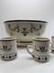 Ceramic Punch Bowl Set with 6 Cups Floral Motif and Reindeer