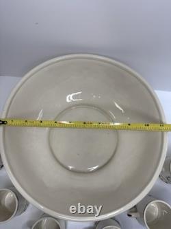 Ceramic Punch Bowl Set with 6 Cups Floral Motif and Reindeer