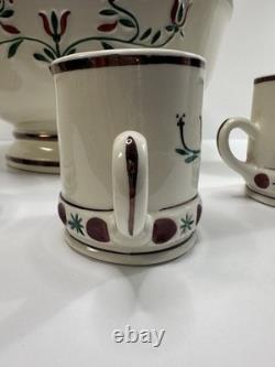 Ceramic Punch Bowl Set with 6 Cups Floral Motif and Reindeer