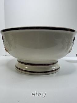 Ceramic Punch Bowl Set with 6 Cups Floral Motif and Reindeer