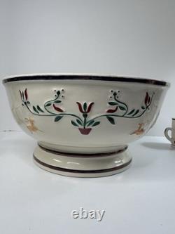 Ceramic Punch Bowl Set with 6 Cups Floral Motif and Reindeer