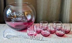 Ciroc LE Watermelon Glass Party Punch Bowl Set w 8 Cups