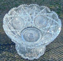 Clark ABP American Brilliant Cut Glass Crystal Punch Bowl Pedestal Base Owl