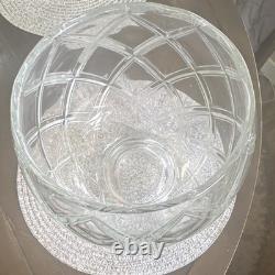 Clear Glass Embossed Geometric Punch Bowl Set with 12 Cups, 13-Piece, Round