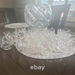 Clear Glass Embossed Geometric Punch Bowl Set with 12 Cups, 13-Piece, Round