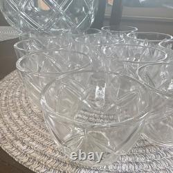 Clear Glass Embossed Geometric Punch Bowl Set with 12 Cups, 13-Piece, Round
