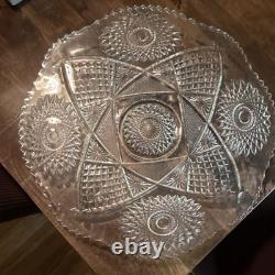 Clear Glass Geometric Cut Pressed Punch Bowl Set with Serving Plate, 2-Piece