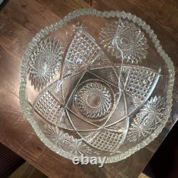 Clear Glass Geometric Cut Pressed Punch Bowl Set with Serving Plate, 2-Piece