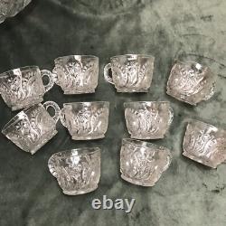 Clear Punch Bowl Set LE Smith Glass Slewed Horseshoe Radiant Daisy 10 Cups