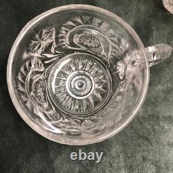 Clear Punch Bowl Set LE Smith Glass Slewed Horseshoe Radiant Daisy 10 Cups