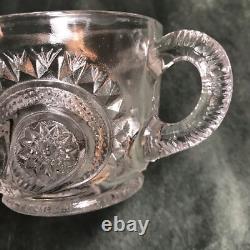 Clear Punch Bowl Set LE Smith Glass Slewed Horseshoe Radiant Daisy 10 Cups
