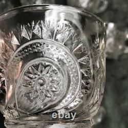 Clear Punch Bowl Set LE Smith Glass Slewed Horseshoe Radiant Daisy 10 Cups