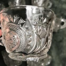 Clear Punch Bowl Set LE Smith Glass Slewed Horseshoe Radiant Daisy 10 Cups
