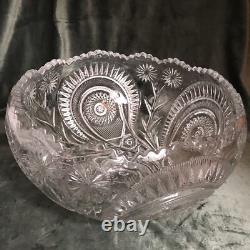 Clear Punch Bowl Set LE Smith Glass Slewed Horseshoe Radiant Daisy 10 Cups