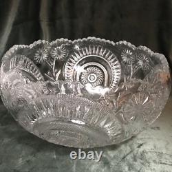 Clear Punch Bowl Set LE Smith Glass Slewed Horseshoe Radiant Daisy 10 Cups