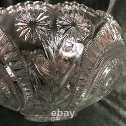 Clear Punch Bowl Set LE Smith Glass Slewed Horseshoe Radiant Daisy 10 Cups