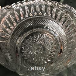 Clear Punch Bowl Set LE Smith Glass Slewed Horseshoe Radiant Daisy 10 Cups