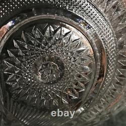 Clear Punch Bowl Set LE Smith Glass Slewed Horseshoe Radiant Daisy 10 Cups