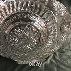 Clear Punch Bowl Set LE Smith Glass Slewed Horseshoe Radiant Daisy 10 Cups