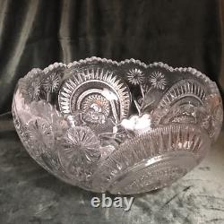 Clear Punch Bowl Set LE Smith Glass Slewed Horseshoe Radiant Daisy 10 Cups