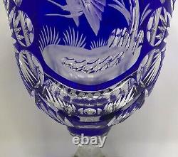 Cobalt Blue Cut To Clear Crystal Pedestal Fruit Punch Centerpiece Bowl with Base