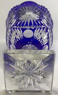Cobalt Blue Cut To Clear Crystal Pedestal Fruit Punch Centerpiece Bowl with Base