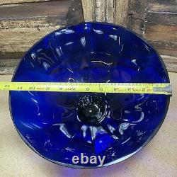 Cobalt Blue Hand Blown Glass Pedestal Fruit Punch Bowl Large Heavy 6 Lbs 8 oz