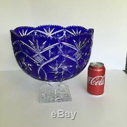 Cobalt Cut To Clear Bohemian/czech Crystal Punch Bowl