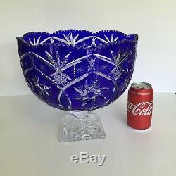 Cobalt Cut To Clear Bohemian/czech Crystal Punch Bowl