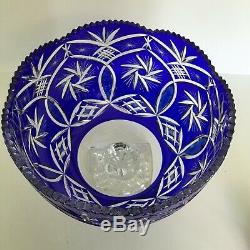 Cobalt Cut To Clear Bohemian/czech Crystal Punch Bowl