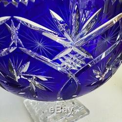 Cobalt Cut To Clear Bohemian/czech Crystal Punch Bowl