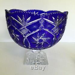 Cobalt Cut To Clear Bohemian/czech Crystal Punch Bowl